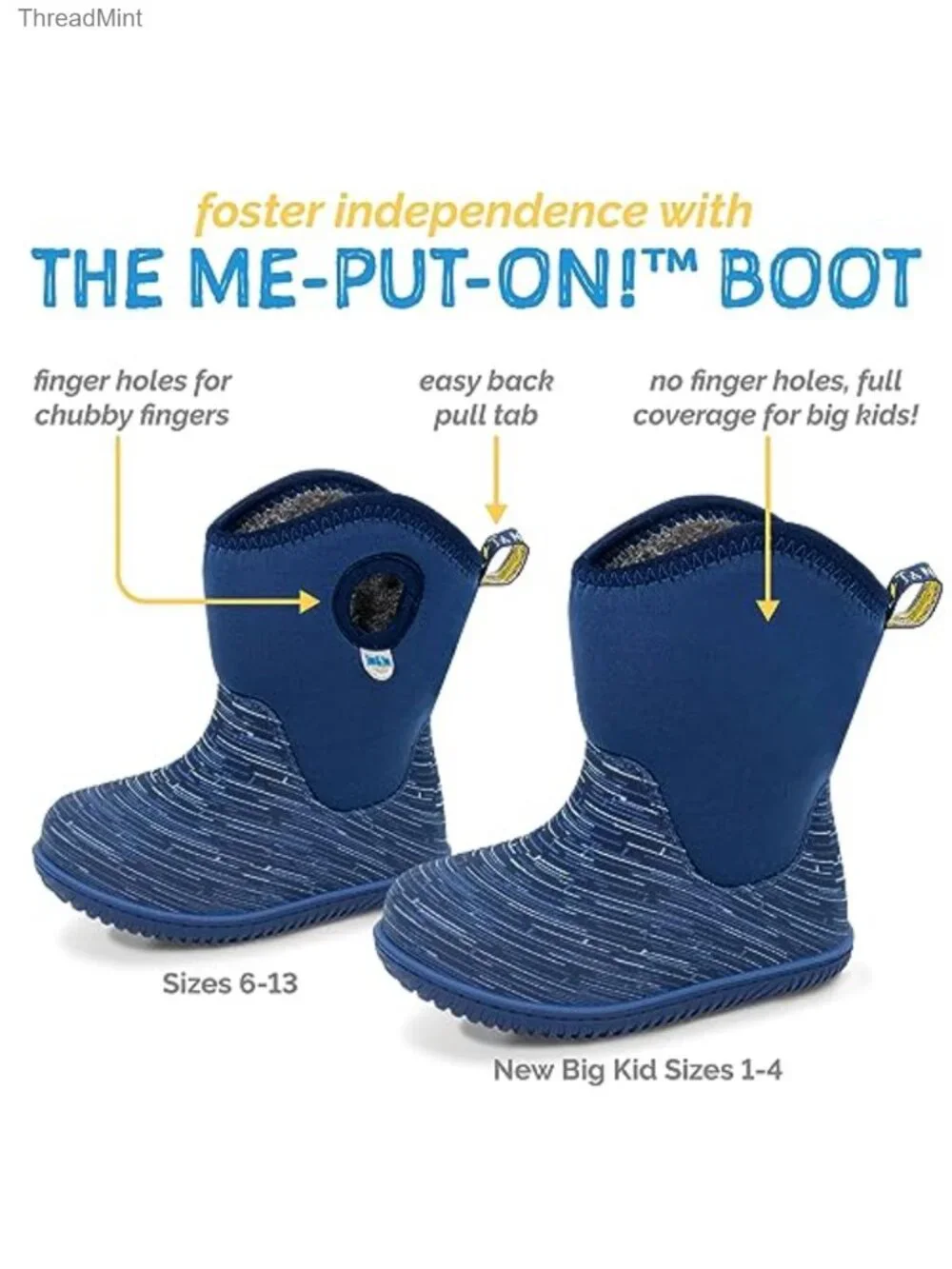 Kids Waterproof Insulated Fleece Lined Winter Boots Lightweight Machine Washable